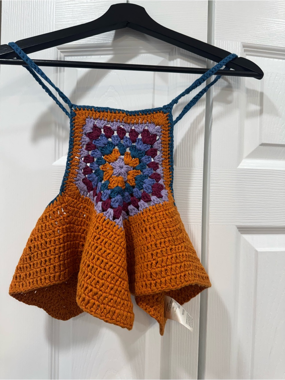 Handmade Kids Crochet Costume Dress in Deep Orange with Multicolor Square